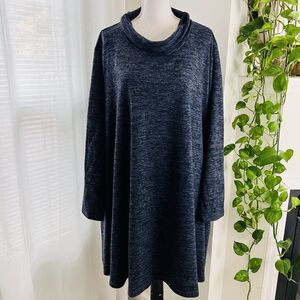 Ulla Popken Cowl Neck Blue Gray Space Dye Sweater Dress Comfy Cozy Plus 32/34